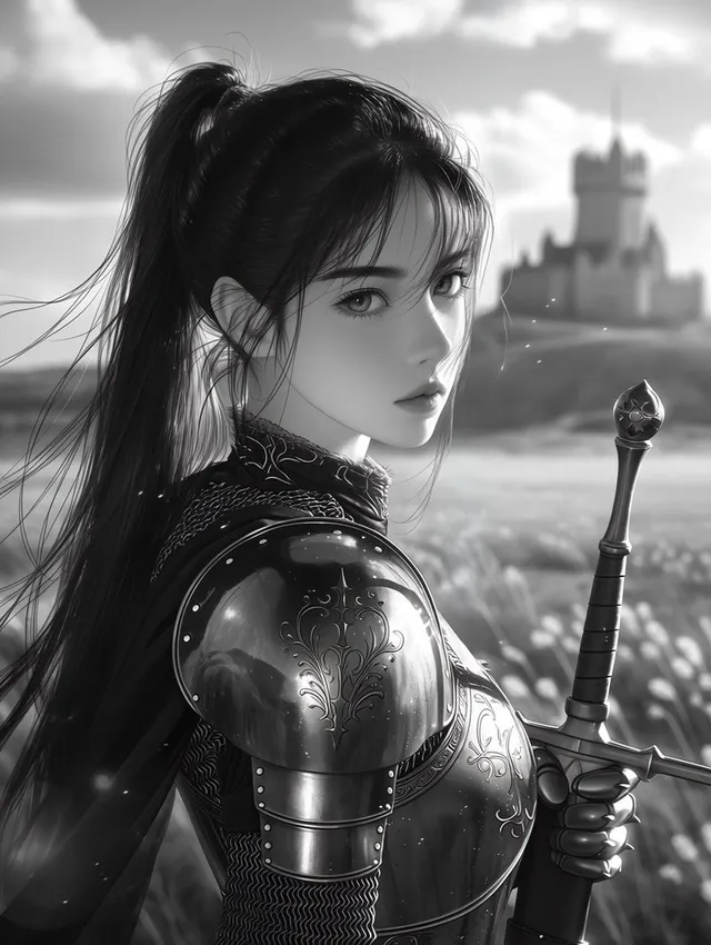 Monochrome Female Knight Portrait