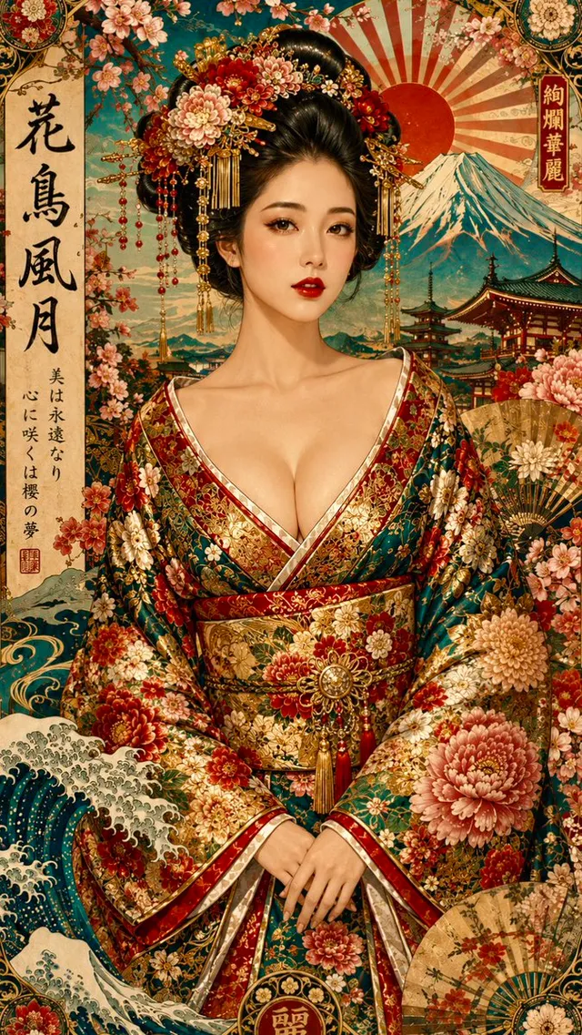 Japanese Art Nouveau Geisha Portrait Poster