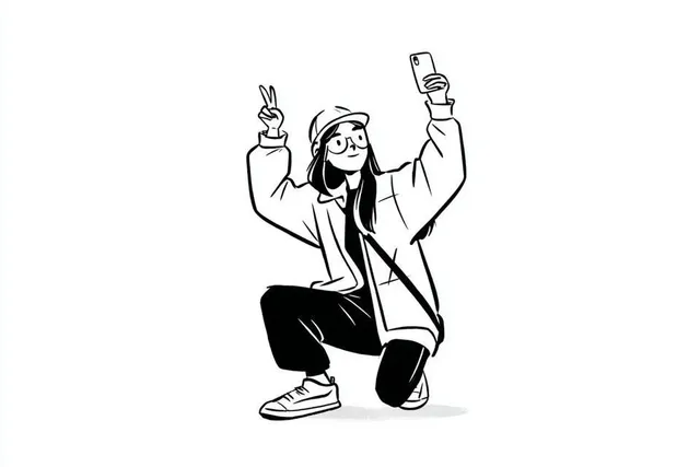 Minimalist Black and White Ink Character Illustration