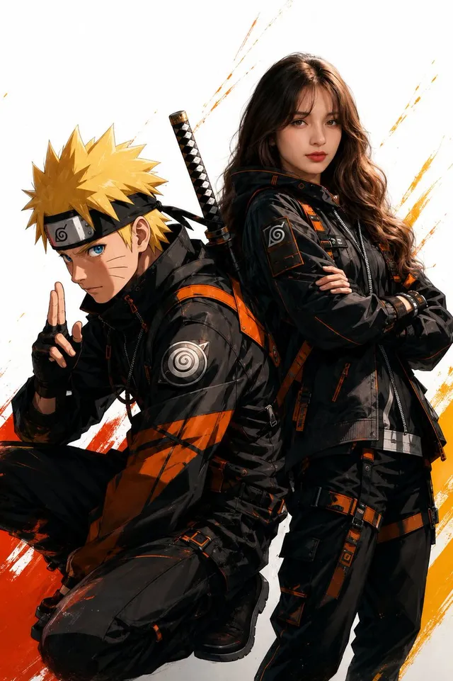 Ritratto Duo Ninja Realistico Anime