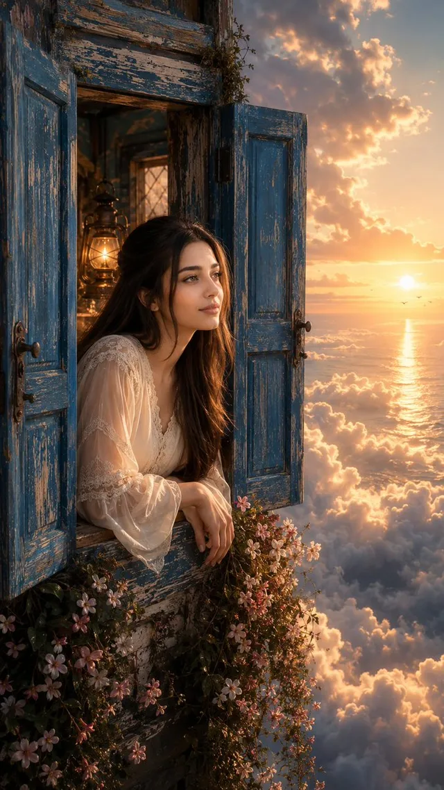Surreal-Fantasy-Schwebendes-Fenster-Porträt