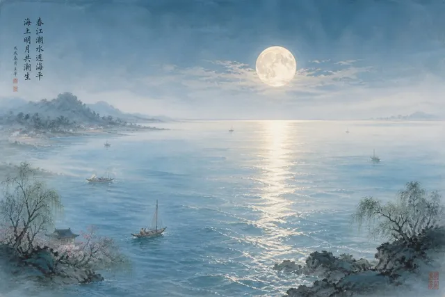달빛 중국 바다 풍경