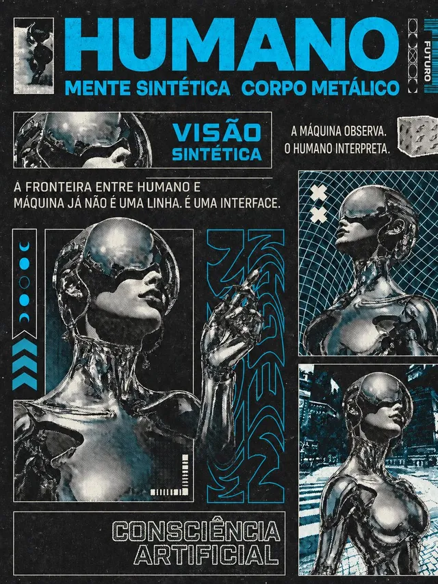 Retro-Futurist Chrome Humanoid Poster