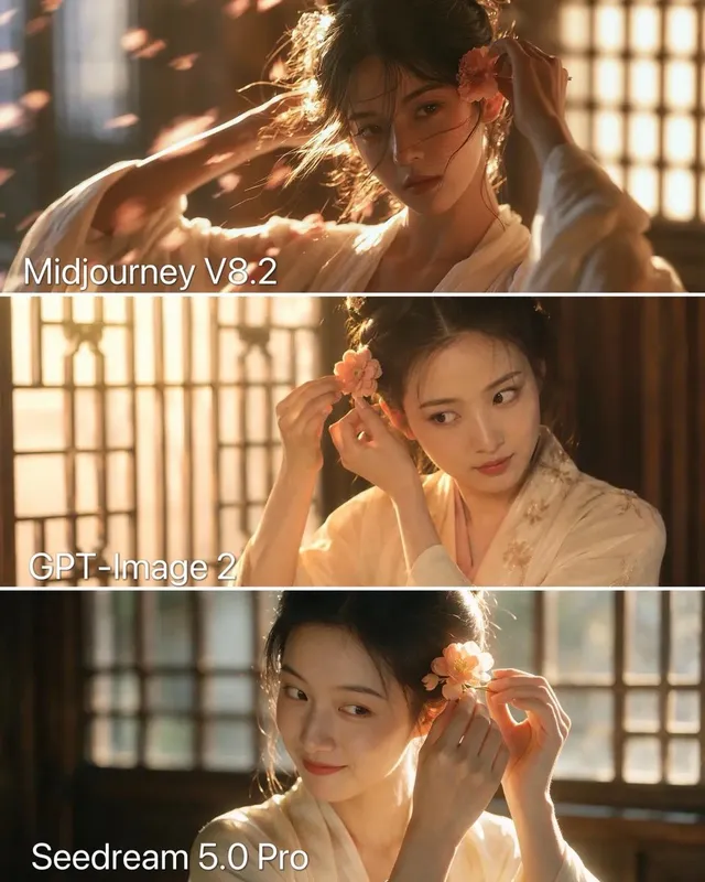 Three-Panel Chinese Aesthetic Model Comparison