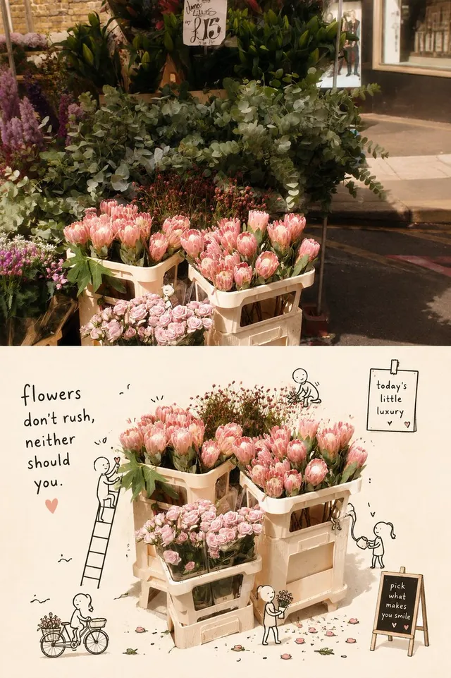 Whimsical Street Flower Stand Poster