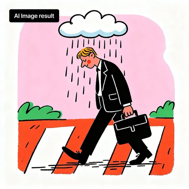 Branded Rainy Office Worker Illustration