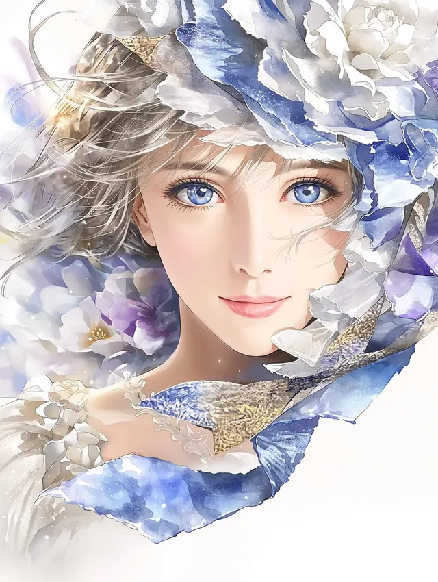 水彩纸花卉肖像