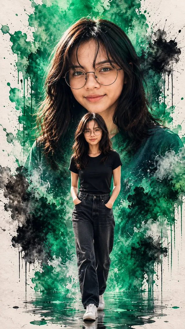Emerald Double Exposure Fashion Portrait