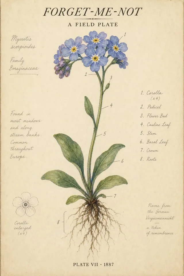 Vintage Botanical Forget-me-not Poster