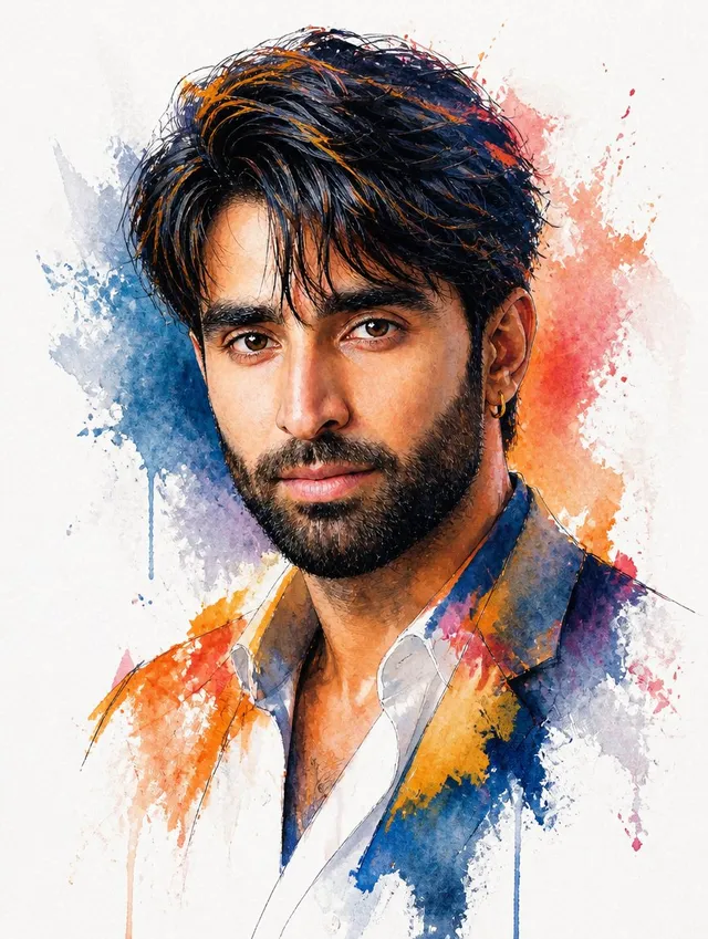 Watercolor Mixed-Media Male Portrait