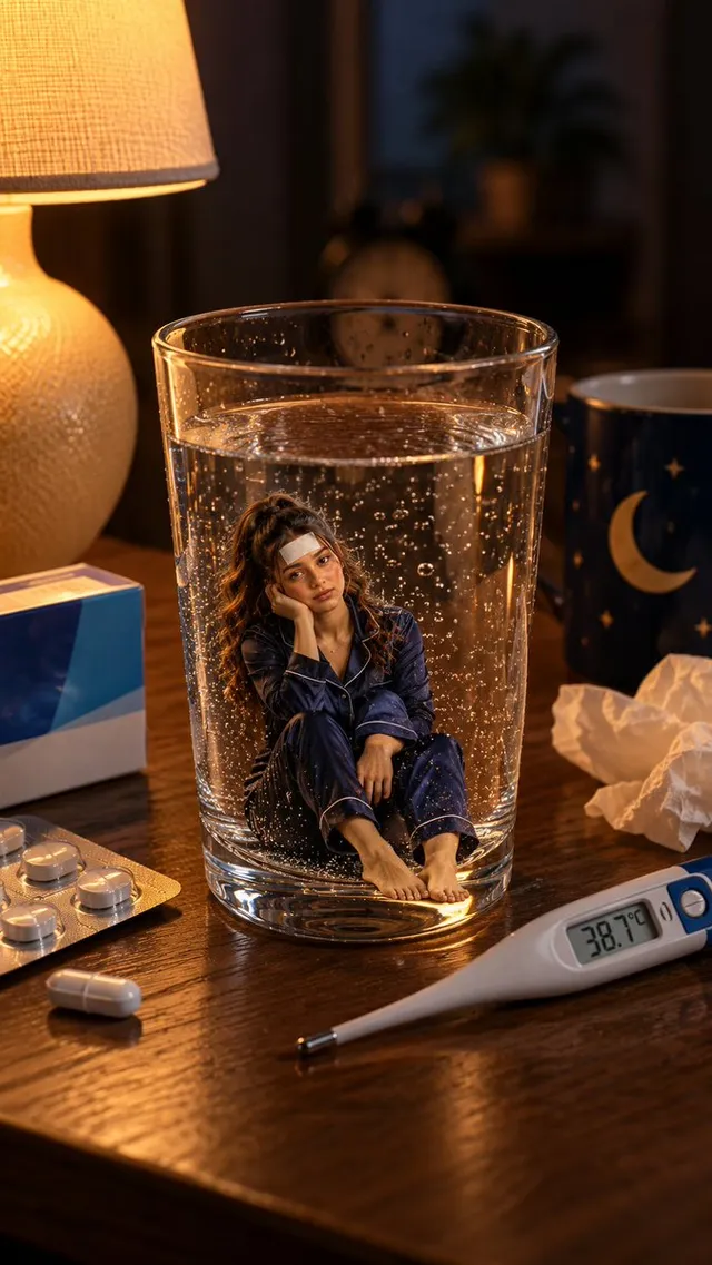 Krankes Mini-Mädchen im Wasserglas