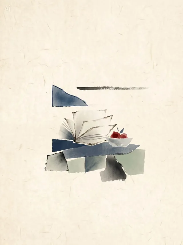 Japanese Watercolor Collage Still Life