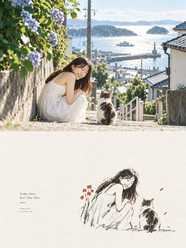 Seaside Photo and Charcoal Sketch Poster