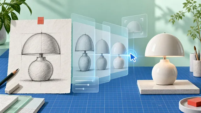 Esquisse Produit IA vers Lampe Rendu
