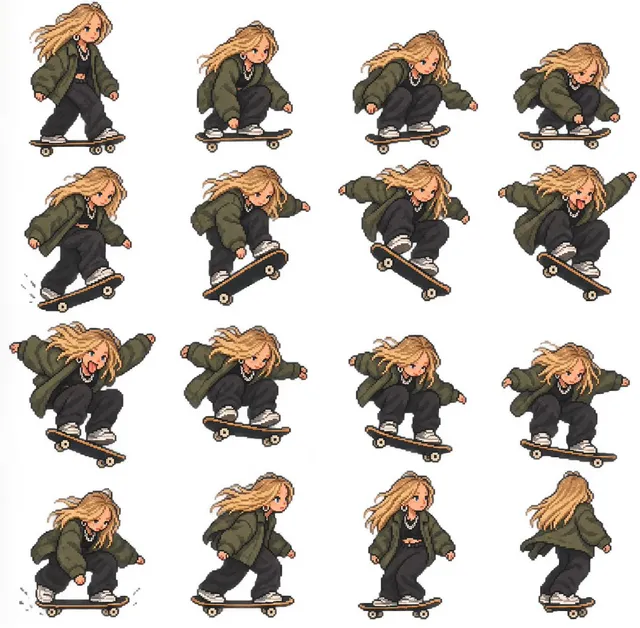 Pixel Art Skateboard Girl Sprite Sheet