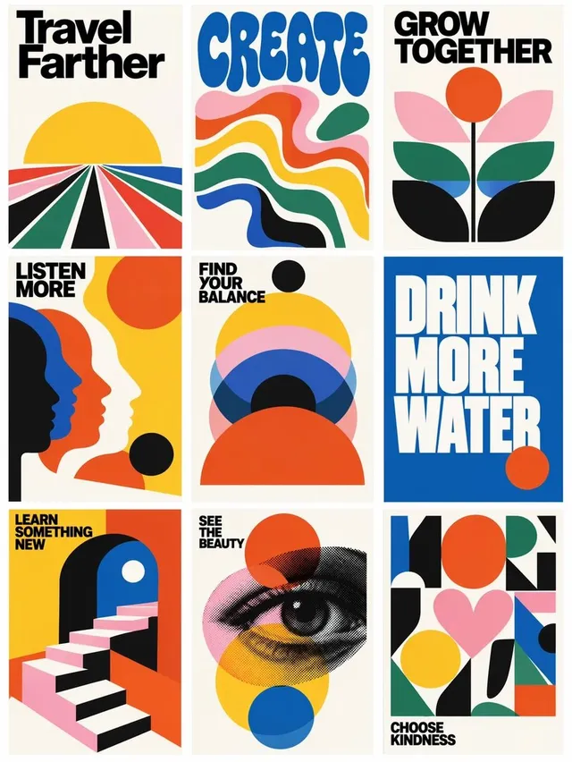 Retro Motivational Poster Grid