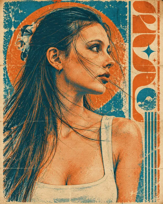 Potret Cetak Layar Duotone Retro