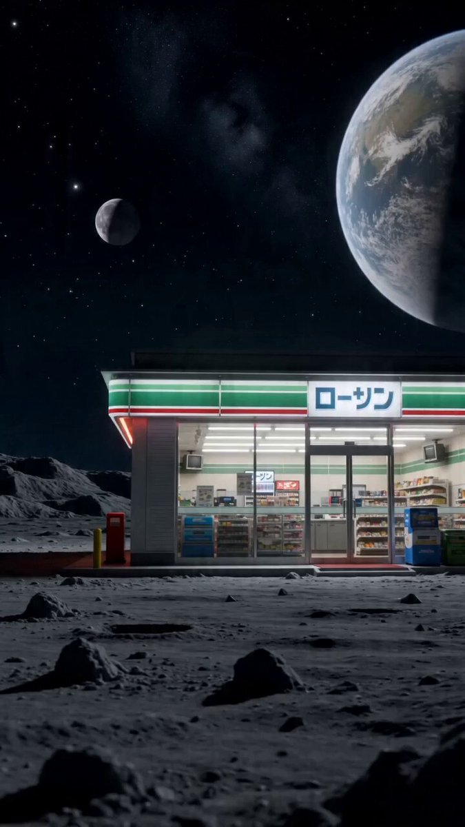 Surreal live-action video of convenience store worker on the moon