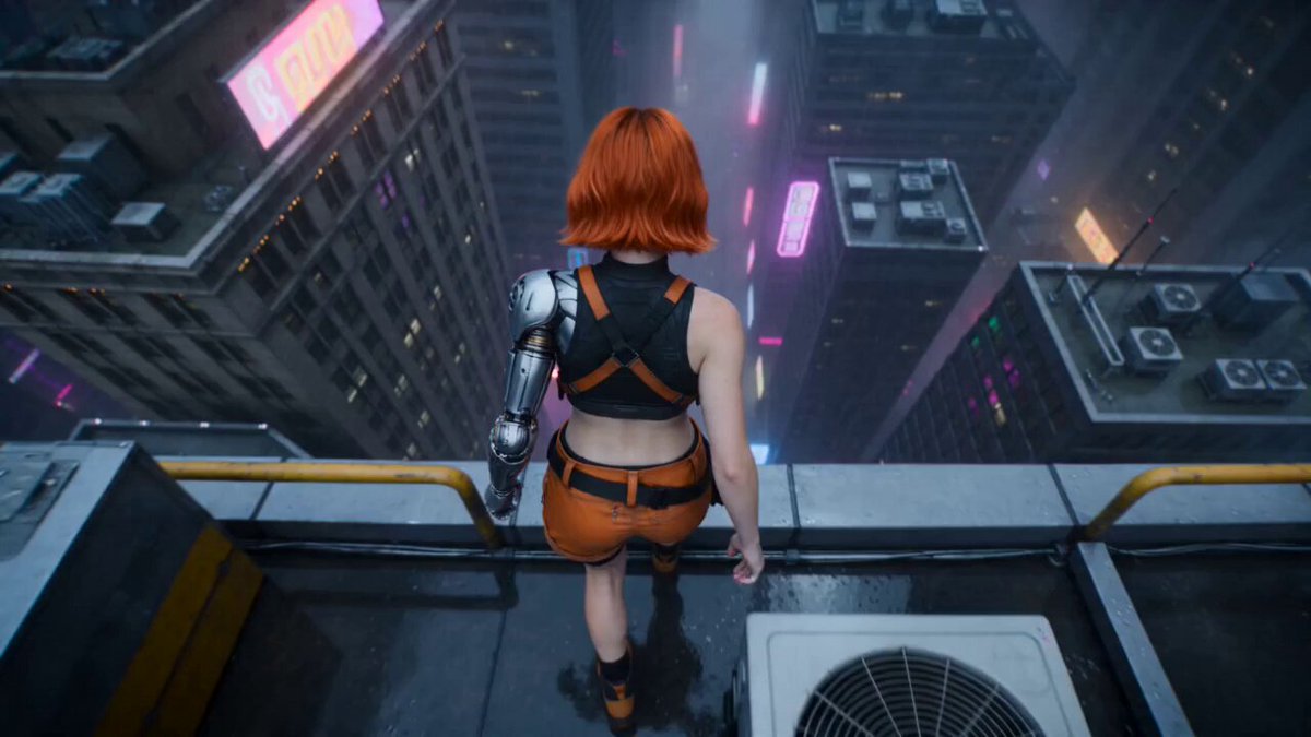 Cyberpunk Skyscraper Fall Action