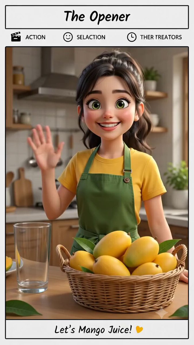 Pixar-Stil Mango-Saft-Herstellungs-Video